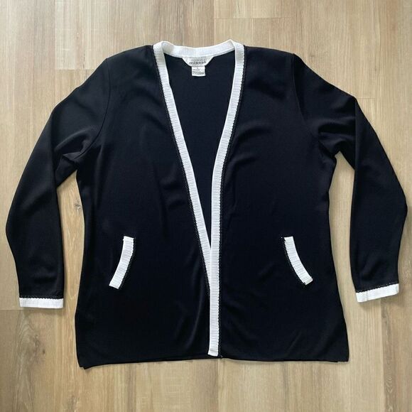 Exclusively Misook Open Black White Cardigan Sweater Women’s L - Picture 1 of 5
